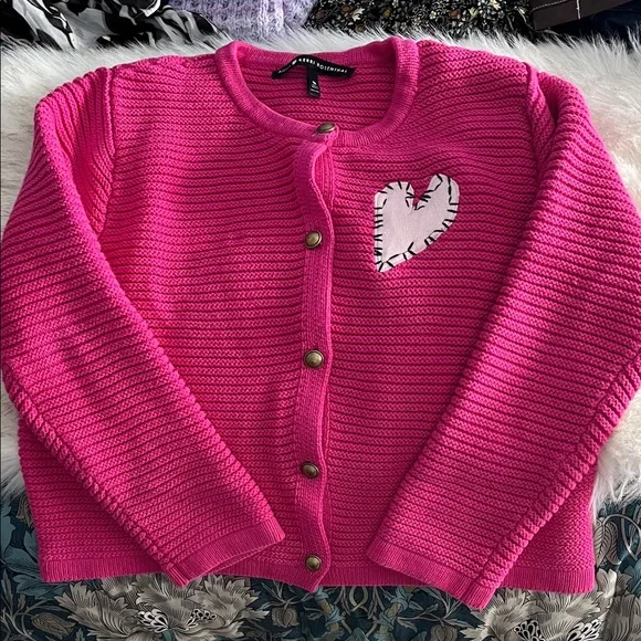 Aqua Pink Cardigan with Heart Accent - Picture 1 of 1